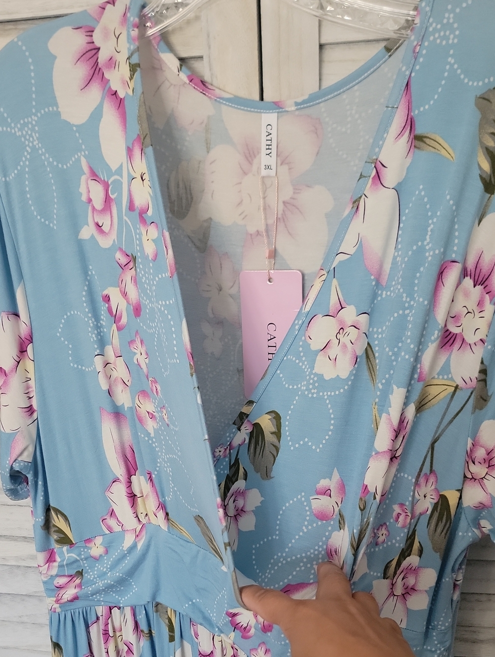 Light Blue And Purple Floral Maxi Dress - V-Neck Women’s Dress With Pockets - Picture 8 of 15